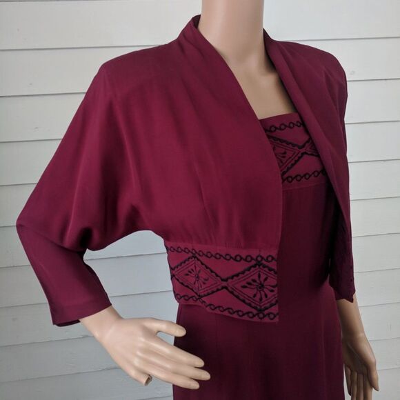 Dark Red Dress Sleeveless with Bolero Jacket XS Rina Rossi 80s 90s - Picture 8 of 8